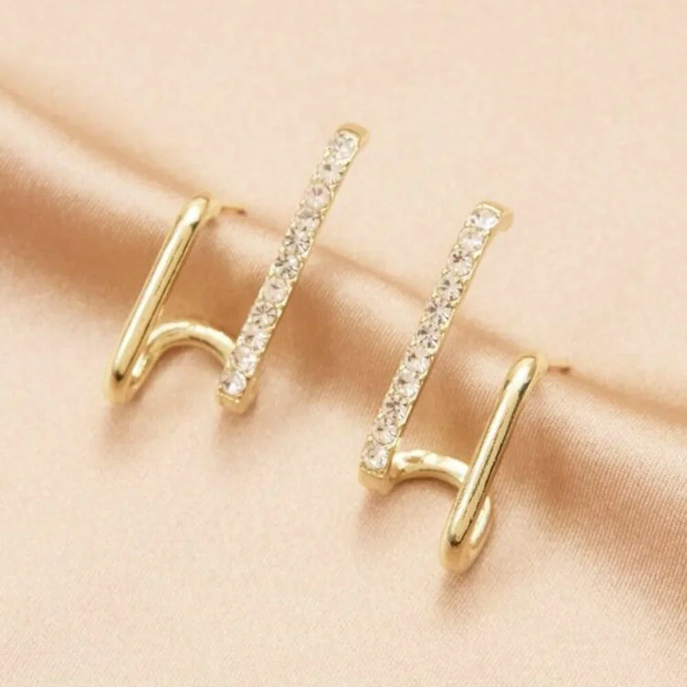 UNIQUE YELLOW GOLD AND SILVER EARRINGS FOR WOMEN - Picture 2 of 4